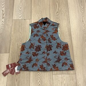 NWT RARE Chinese Velvet Butterfly/Floral Women's Vest Size Medium Blue/Orange